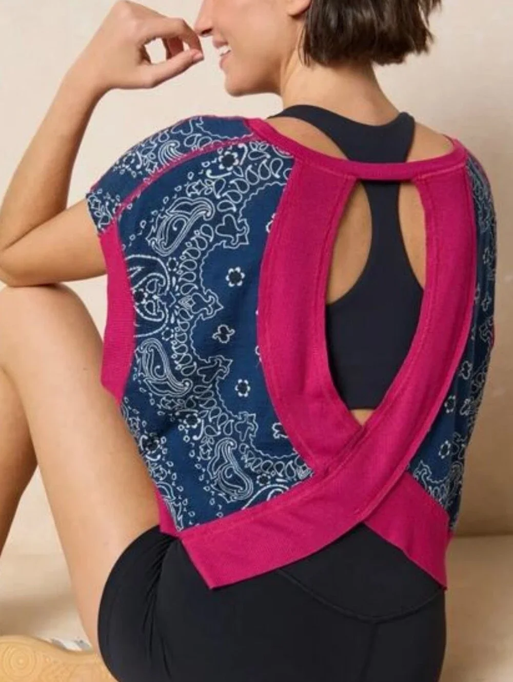 Natural Life NEW Cut It Out Cotton Indigo Bandana Paisley Cover-up Top SZ Large - Picture 4 of 8